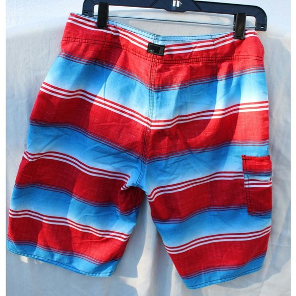 O'Neill Board Short Men's 31 Red/Blue Striped Logo Embroidered Beach Swim Surf - Picture 2 of 7